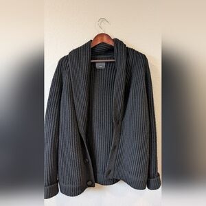 Vince Black Ribbed Shawl Collar Cardigan